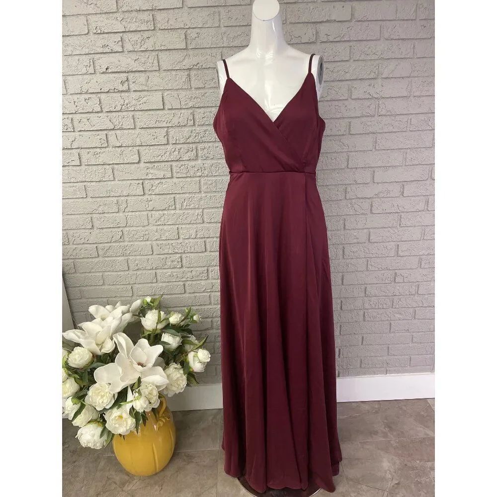 Lulu’s Women Burgundy Faux Wrap Sleeveless Maxi Dress Size L NWT
